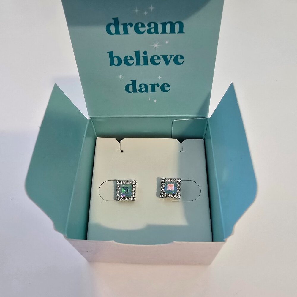 Origami Owl ER3109 "Disney Princess AB Crystal" Silver Stud Earrings "NIB"